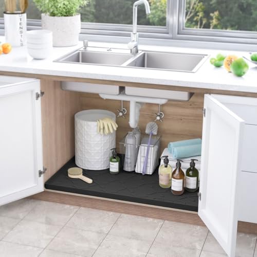 Waterproof Under Sink Mat Silicone 28" x 22" Kitchen Cabinet liner (Black / 28"W x 22"L)