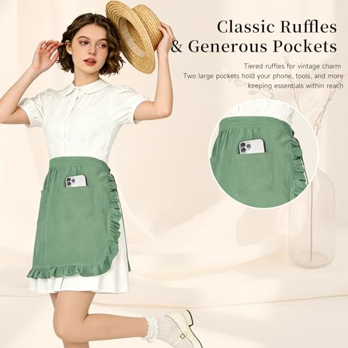 Vintage Maid Apron for Women with Pockets (Mint Green)
