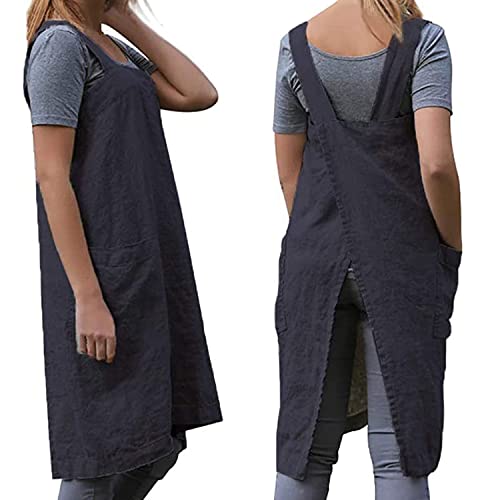 Women's Cross Back Pinafore Apron with Large Pockets Home Kitchen (XX-Large / Dark Gray)