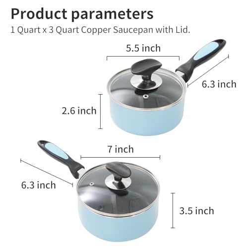 Nonstick Saucepan Set with Lid (1QT+2QT(Pack of 1) / Bule)