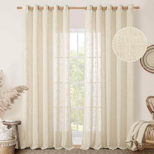 Linen Curtains 84 Inches Long for Living Room 2 Panels Set (60"W x 84"L (Pack of 2) / Beige)