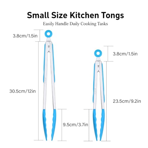 2 Pack Silicone Kitchen Tongs (Blue / 9+12inch)