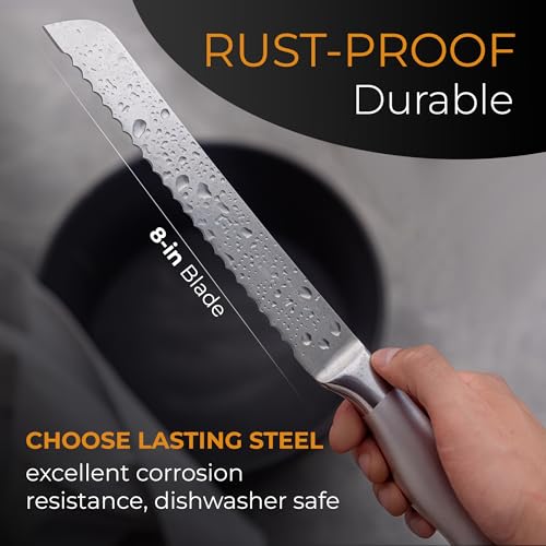 Serrated Bread Knife with Upgraded Stainless Steel Razor Sharp Wavy Edge (Ageless Silver)