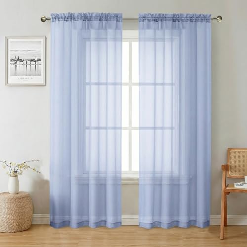 Denim Blue Sheer Curtains 72 Inches Long 2 Panels (Denim Blue / 42"W x 72"L (Pack of 2))