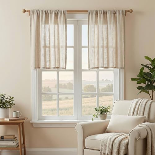 Semi Sheer Light Oatmeal Curtains 36 Inches Long for Kitchen 2 Panels (34"W x 36"L (Pack of 2) / Taupe)