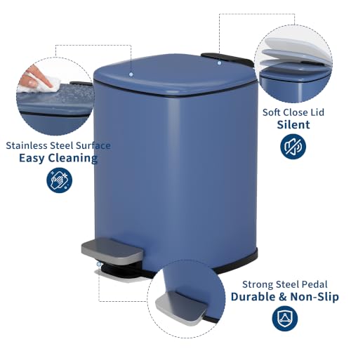 Bathroom Trash Can with Lid (Navy Blue / 1.6 gallons)