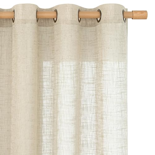 Linen Semi Sheer Curtains 92 Inch Length for Living Room (52"W x 92"L (Pack of 2) / Linen)