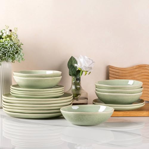 Ceramic Dinnerware Sets for 6 (Olive Green / Service for 6(18Pcs))