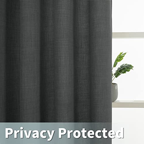 Dark Grey Semi Sheer Linen Curtains 90 Inch for Living Room 2 Panels (52"W x 90"L (Pack of 2) / Silver Grommet-dark Grey)