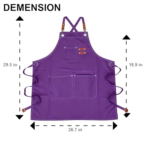 Canvas Cross Back Chef Cotton Apron for Men Women (Red+purple)