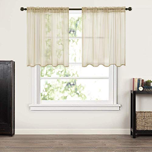 2 Panels Kitchen Tiers Half Window Sheer Curtains 29 X 36 Inch Beige (Beige / 29"W x 36"L (Pack of 2))