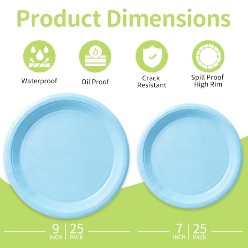 Light Blue Paper Plates (Light Blue / 50 Count (25-9" & 25-7"))