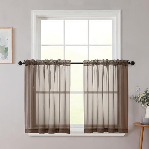Chocolate Kitchen Curtains 30 Inch Length Tier 2 PCS (Chocolate / 42"W x 30"L (Pack of 2))