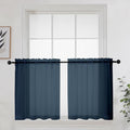 Short Sheer Curtains 24 Inches Long 2 Panels for Bathroom Window (Navy Blue / 42"W x 24"L (Pack of 2))