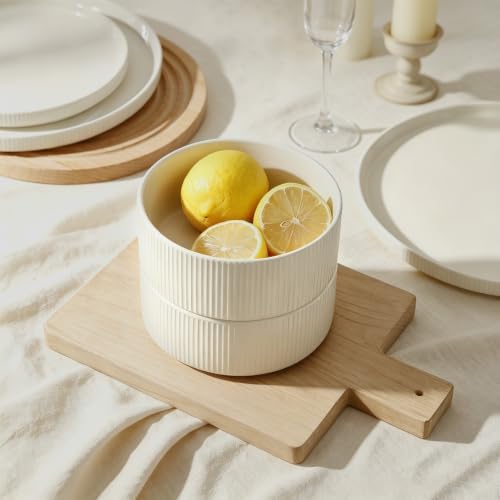 Stoneware Dinnerware Sets for 4 (Cream White / 4-Set(12pcs))