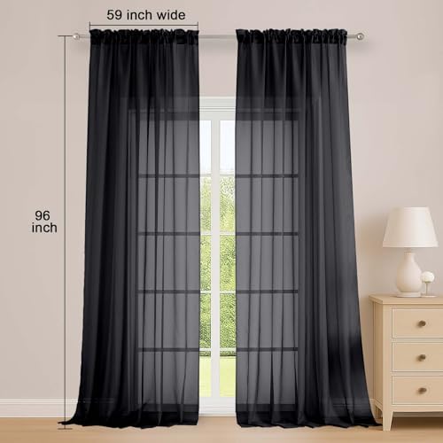 Black Sheer Curtains (Black / 59"W x 96"L (Pack of 2))