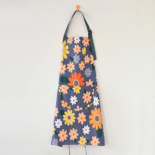 2 Pack Floral Apron for Women with Pockets (Blue/Flowers)
