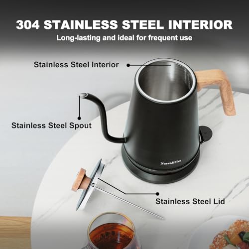 Electric Gooseneck Kettle with Thermometer (BLACK)
