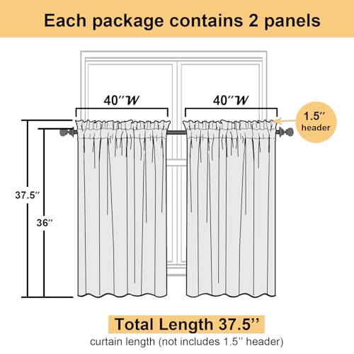 Charcoal Grey Sheer Kitchen Curtains 36 Inch Length 2 Pcs (Charcoal Grey / 40"W x 36"L (Pack of 2))