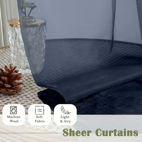 Navy Blue Sheer Curtains 96 Inches Long 2 Pcs (Navy Blue / 59"W x 96"L (Pack of 2))