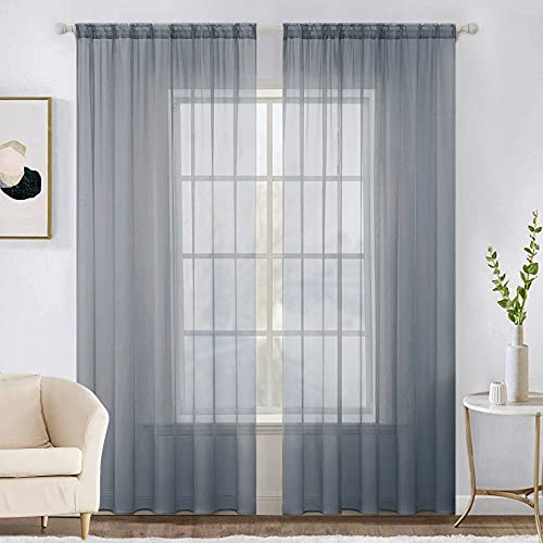2 Panels Sheer Curtains for Living Room 54X90 Inch Dark Grey (Dark Grey / 54"W x 90"L (Pack of 2))