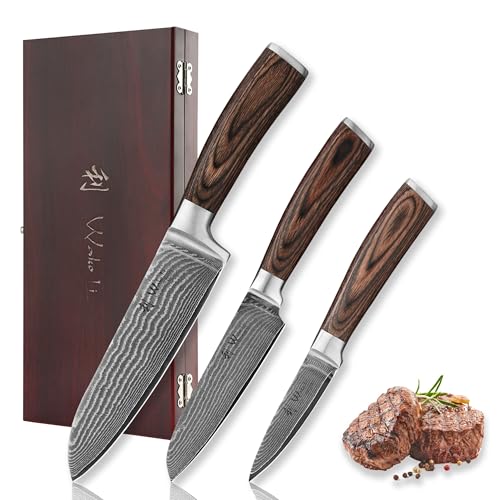 EDIB 3 Piece Damascus Kitchen Knife Set in Wooden Gift Box (EDIB Series-3 pcs)