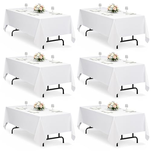 White Table Cloths for 8 Ft Rectangle Tables (White / 120" x 60"-6 Pack)