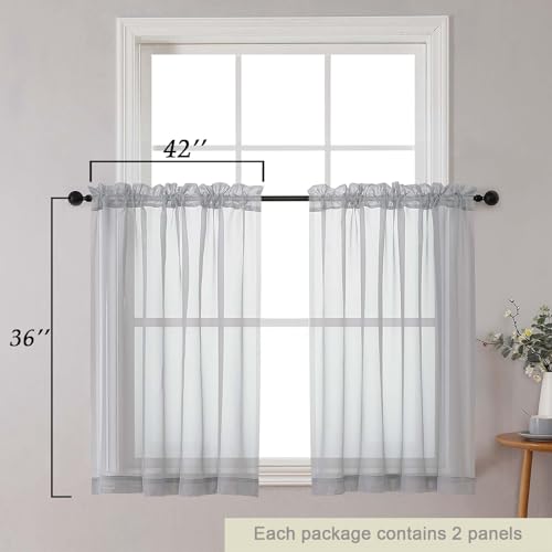 Cafe Curtains 36 Inch Length Tier 2 Pieces (Light Grey / 42"W x 36"L (Pack of 2))