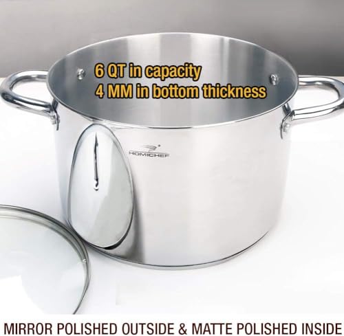 Stock Pot 6 Quart Nickel Free Stainless Steel (Shiny Silver - Mirror Polished Stainless Steel / 6 Quarts)