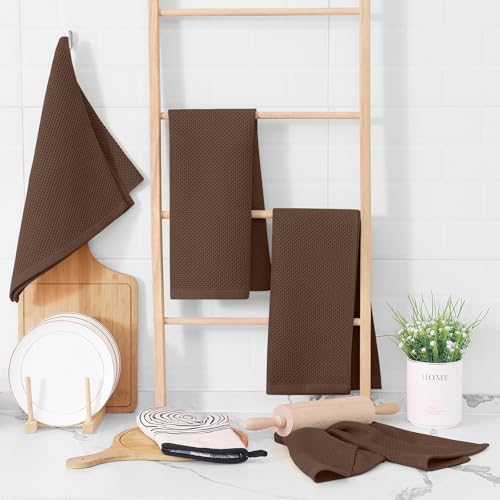 100% Cotton Waffle Weave Kitchen Dish Towels 18 (Coffee / 13 X 28 - 18 Pack)