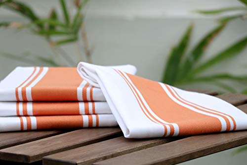Kitchen Towels 100% Cotton Pack of 4 (Orange / 4 Stripe Towels)