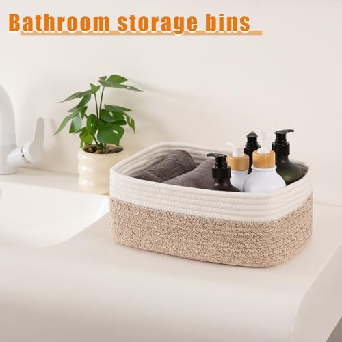 4 PACK 12L Storage Baskets for Organizing Storage Bins Brown (Brown/White / 13.8"*9.8"*5.5")