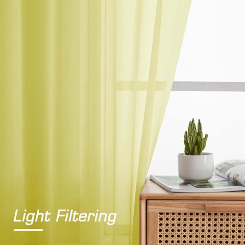 Sheer Lemon Curtains for Bedroom Living Room 78 Inches Long 2 Panels Set (Lemon Yellow / 42"W x 78"L (Pack of 2))