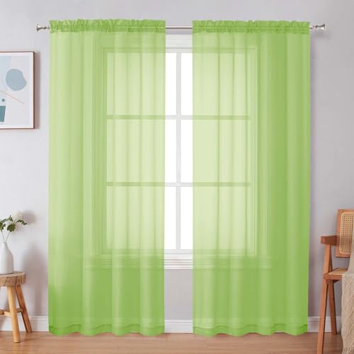 Lime Sheer Curtains 72 Inches Long 2 Panels for Living Room (Lime / 42"W x 72"L (Pack of 2))