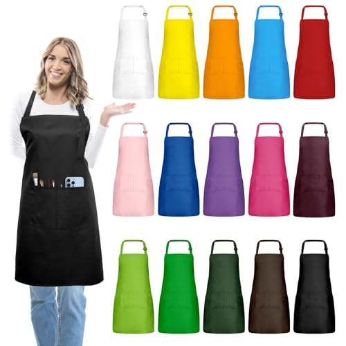15 Pack Adult Aprons for Women Men (Small / Multicolor)