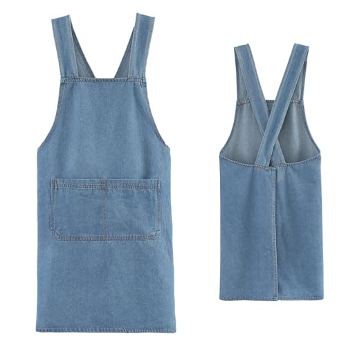 Cross Back Denim Apron with Front Pockets Women
