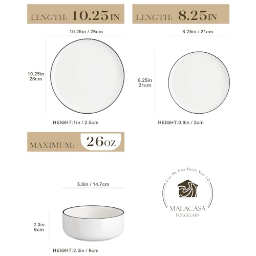 Plates and Bowls Sets (Ivory White-Black Rim / 24 Pcs (Service for 8))