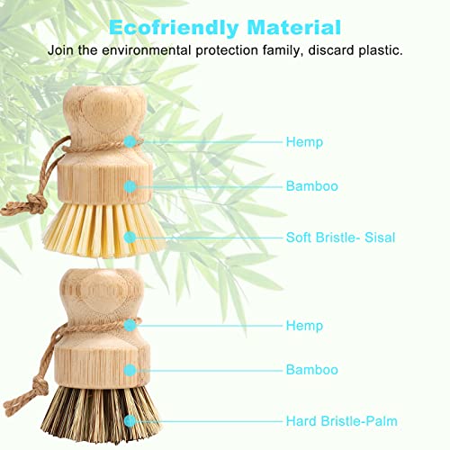 Bamboo Dish Brush Set (2p Palm+2p Sisal)