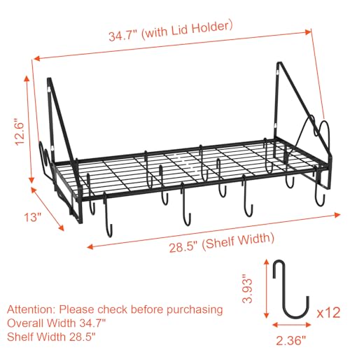 28 Inch Pot Rack Wall Mounted (28"W 1 Tier Black)