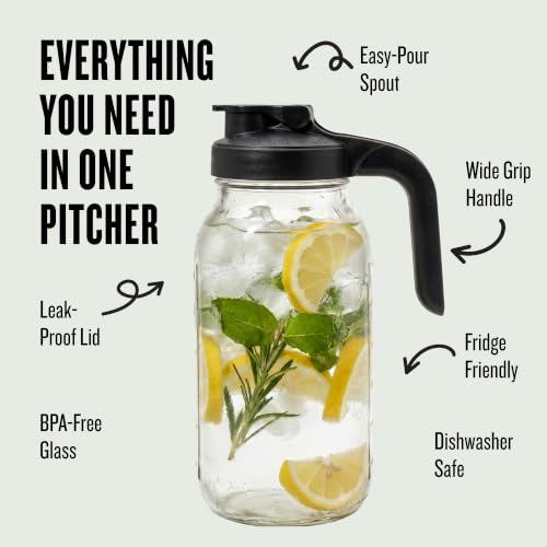 64 oz Mason Jar Glass Pitcher With Lid (64 Ounces / Black)