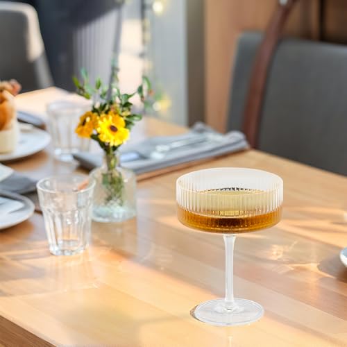 12 Pieces Martini Glasses 10.5oz Plasitc Ribbed Coupe Glasses Champagne Shatterproof Acrylic Vintage Cocktail Glassware Margarita Wine Glasses Disposable Cups for Parties Wedding Anniversary Bar Clear (Clear / 12 PCS)