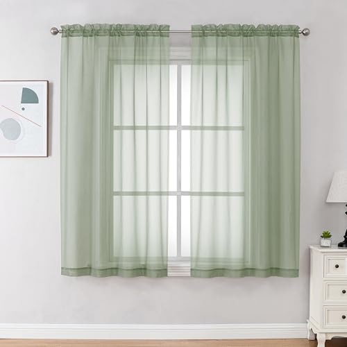 Light Green Sheer Curtains 63 inch Length 2 Panels Set for Bedroom Living Room (Sage Green / 42"W x 63"L (Pack of 2))