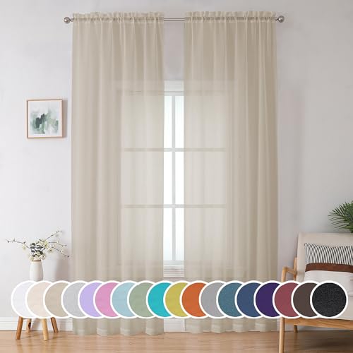 Extra Long Sheer Curtains 96 inches Long for Bedroom Living Room (Taupe / 42"W x 96"L (Pack of 2))