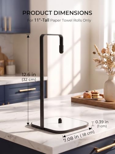 Countertop Paper Towel Holder with Tempered Glass Base (White)