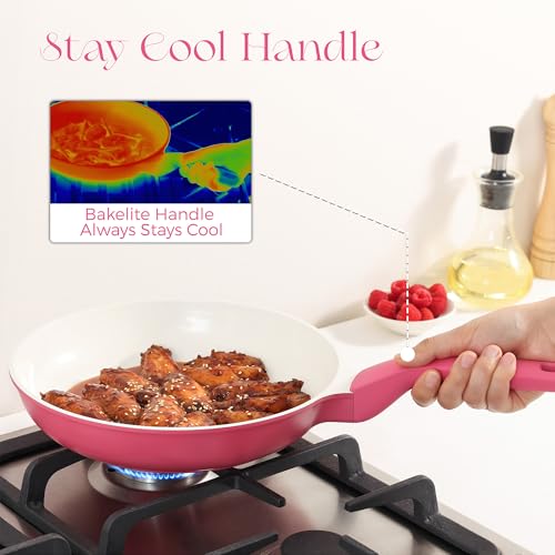Nonstick Ceramic Frying Pan with Lid (10" W/Lid / Raspberry Red)