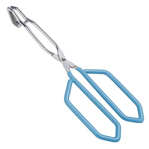 Stainless Steel Scissor Tongs Heavy Duty Cooking Tongs with Soft Handles (blue 11")