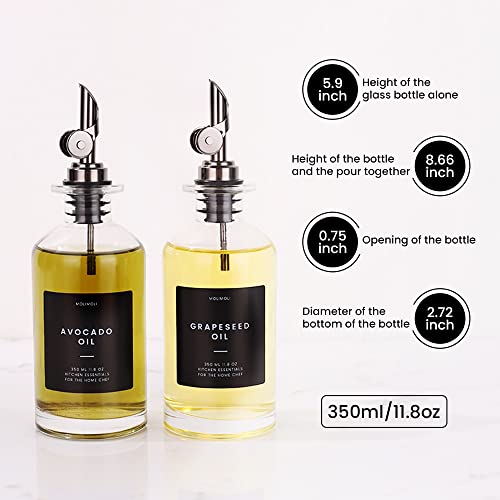 Oil and Vinegar Dispenser with Metal Pour Spout (350ml, Set of 2 Bottles / Black)