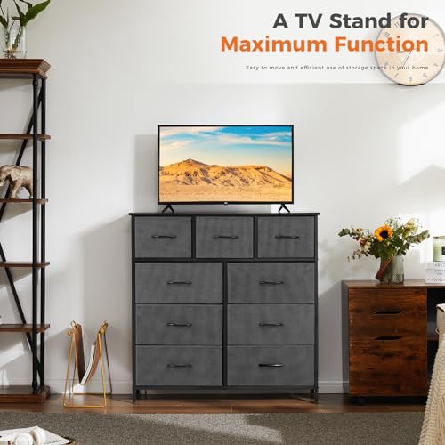 9 Drawer Fabric Dresser Tall Chest Storage Organizer Tower (Grey / 39.4"D x 11.8"W x 40"H (9 Drawers))