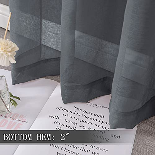 Short Sheer Curtain Linen Textured Bedroom Curtains Sheer Light Filtering Rod Pocket Voile Curtain for Living Room (54"W x 54"L (Pack of 2) / Dark Grey)