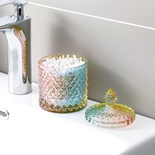 2 Pack Qtip Holder Apothecary Jars with Lid (10 oz (2 pack) / Rainbow)